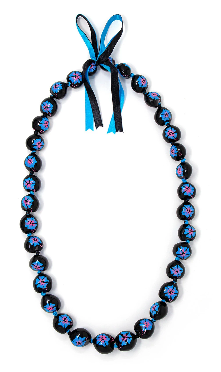 Kukui Nut Lei - Painted: Blue 3 Kukui Nut Lei - Painted: Blue