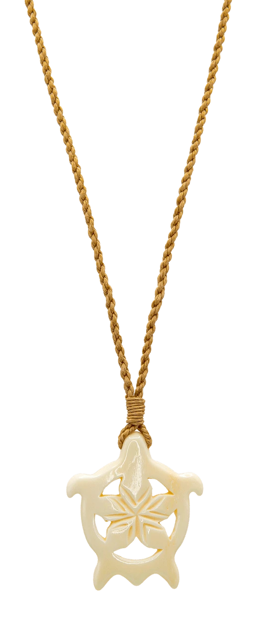 Island Edge® Shaped Bone Necklace: Hibiscus Honu 3 Island Edge® Shaped Bone Necklace: Hibiscus Honu