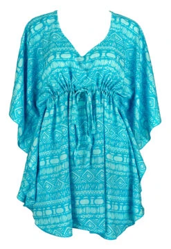 Napua Collection Cover Ups: Batik - Turquoise -Fashion Store 19900 BA 1 Napua CoverUps BatikTurquoise Model Front 17938.1707853064