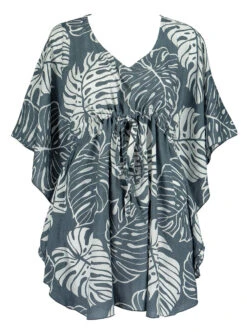 Napua Collection Cover Ups: Monstera Leaf - Gray/White