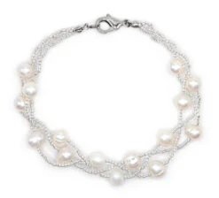 Twisted Torsade Freshwater Pearl Bracelet: Coral