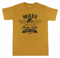 Crew Neck Tee - MAUI Aloha State: Gold