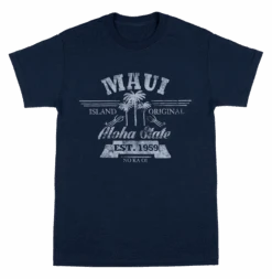 Crew Neck Tee - MAUI Aloha State: Navy