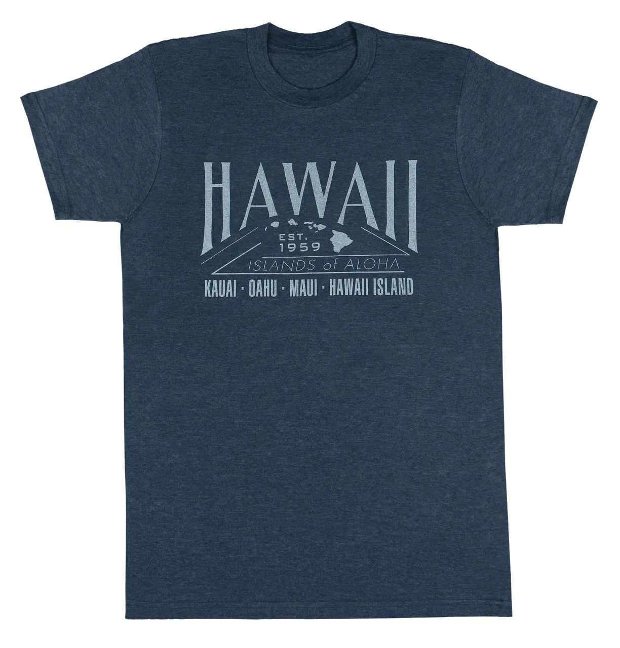 Crew Neck Tee - Islands Of Aloha: Denim Heather 3 Crew Neck Tee - Islands Of Aloha: Denim Heather