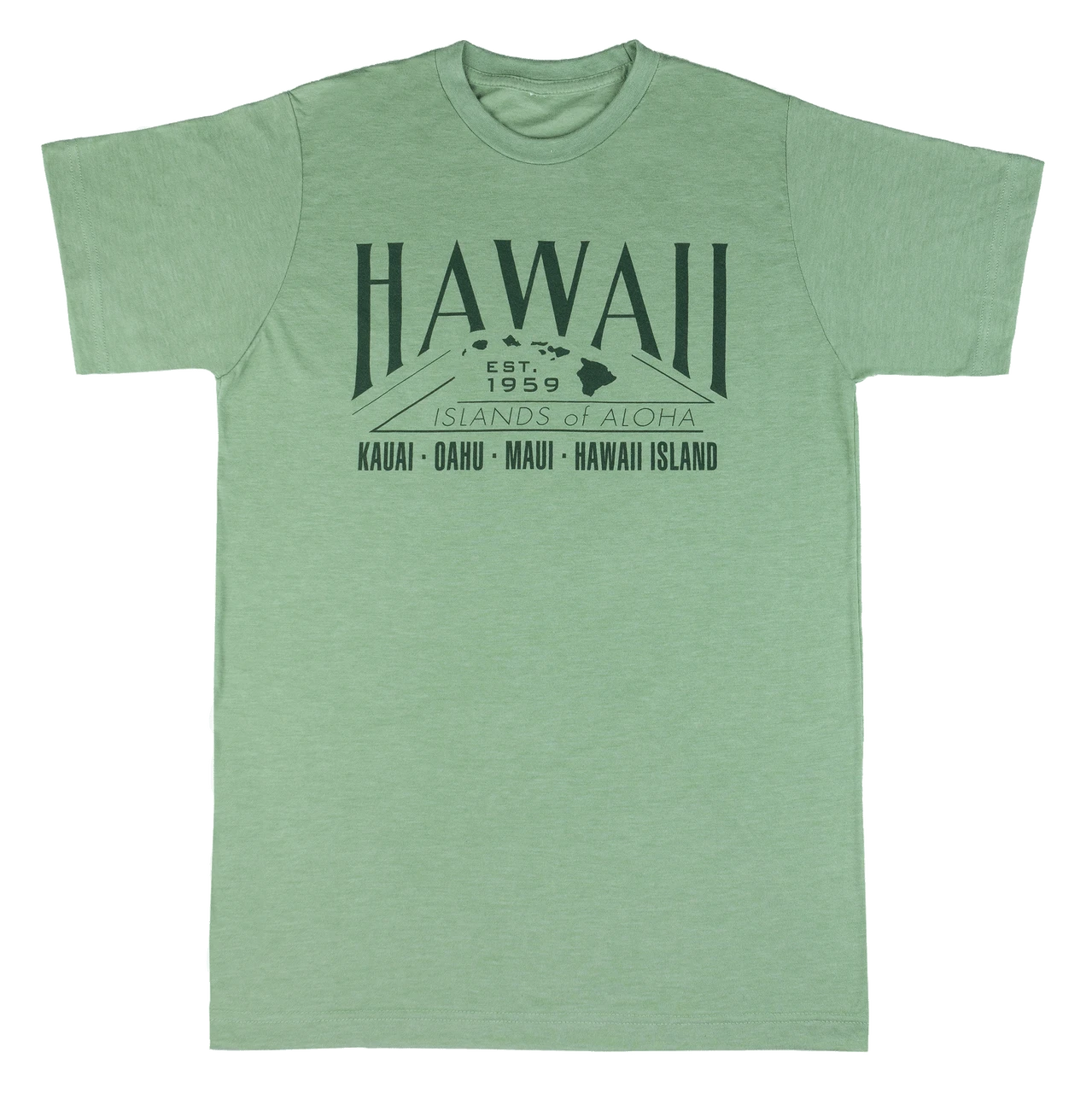 Crew Neck Tee - Islands Of Aloha: Green Heather 3 Crew Neck Tee - Islands Of Aloha: Green Heather