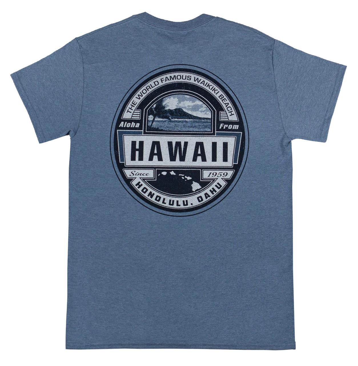 Crew Neck Tee - Waikiki Beach: Denim Heather 4 Crew Neck Tee - Waikiki Beach: Denim Heather - Image 2
