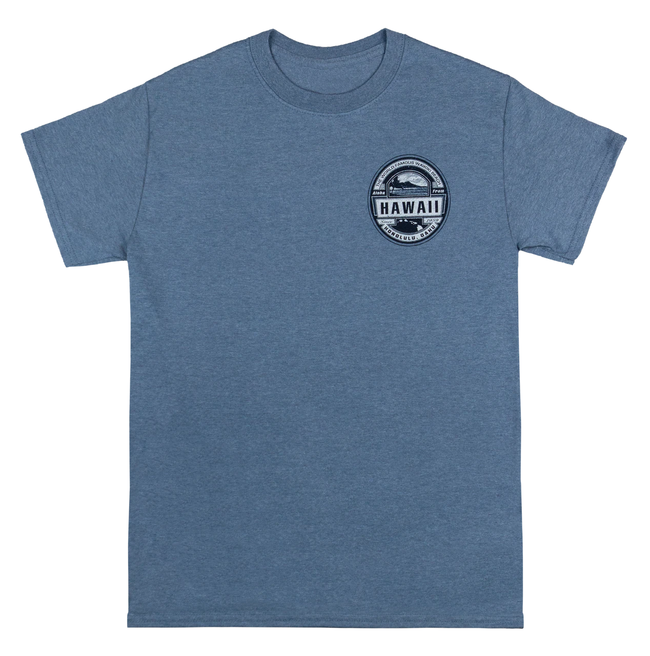 Crew Neck Tee - Waikiki Beach: Denim Heather 3 Crew Neck Tee - Waikiki Beach: Denim Heather