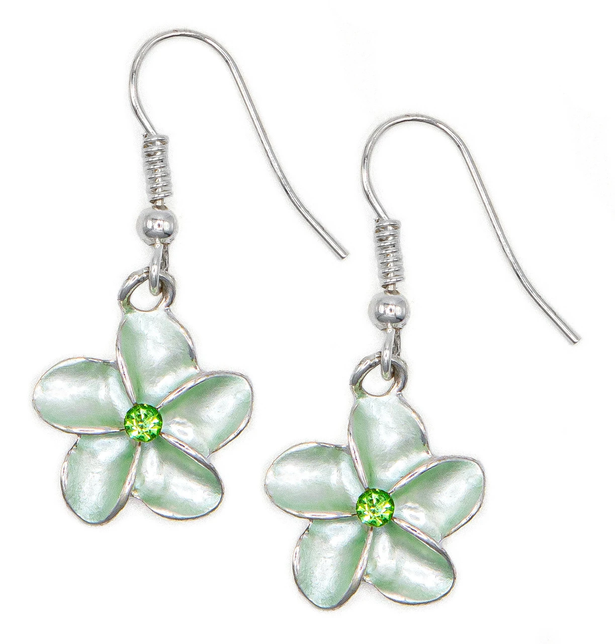 Single Plumeria Flower Earrings By Aloha 808: Green 3 Single Plumeria Flower Earrings By Aloha 808: Green