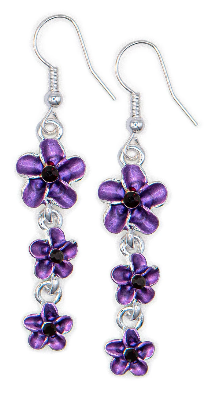 Triple Plumeria Flowers Earrings By Aloha 808: Purple 3 Triple Plumeria Flowers Earrings By Aloha 808: Purple