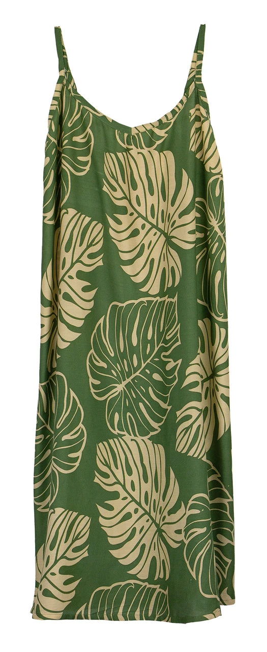 Napua Collection Sundress: Monstera Leaf - Olive W/ Tan 6 Napua Collection Sundress: Monstera Leaf - Olive W/ Tan - Image 4