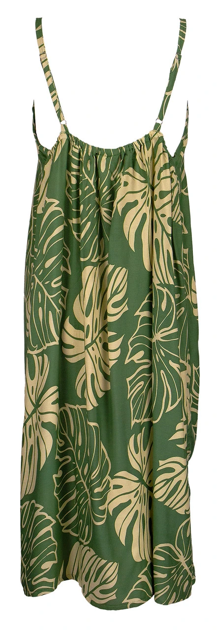 Napua Collection Sundress: Monstera Leaf - Olive W/ Tan 4 Napua Collection Sundress: Monstera Leaf - Olive W/ Tan - Image 2