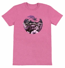 Ladies Crew Neck Tee - Aloha Scenic: Lavender Heather -Fashion Store 49533 AdultTeeAlohaScenicH Front LavenderHeather 03009.1700003958