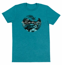 Ladies Crew Neck Tee - Aloha Scenic: Turquoise Heather