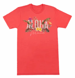 Ladies Crew Neck Tee - MAUI Garden: Coral -Fashion Store 51147M AdultTeeMauiGarden Front Coral 40342.1700003942