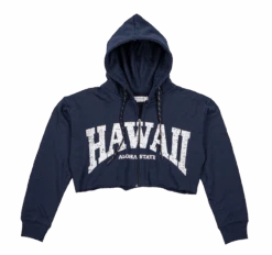 Robin Ruth® Cropped Sweatshirt Hoodie Zip Up - Hawaii Arch: Navy
