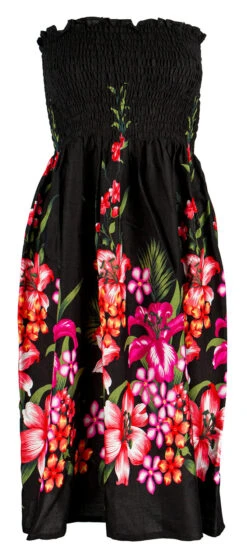 Ladies Elastic Tube Dress - Floral Mix: Black