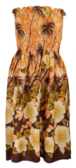 Ladies Elastic Tube Dress - Hibiscus Palm: Orange