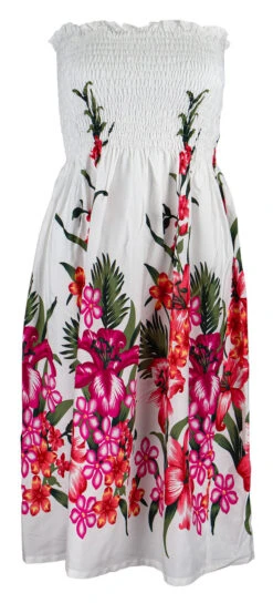 Ladies Elastic Tube Dress - Floral Mix: White