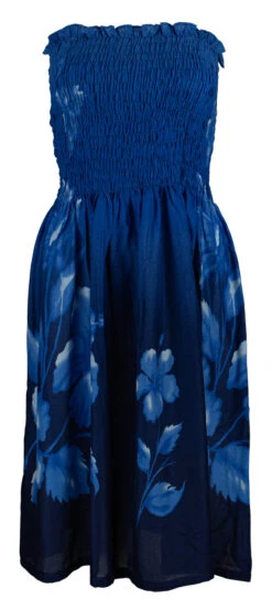 Ladies Elastic Tube Dress - Hibiscus Watercolor: Blue -Fashion Store 5665722 BLUE TubeDress HibiscusWatercolor Model 59649.1707875280