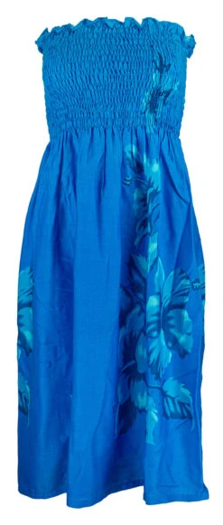 Ladies Elastic Tube Dress - Hibiscus Watercolor: Turquoise