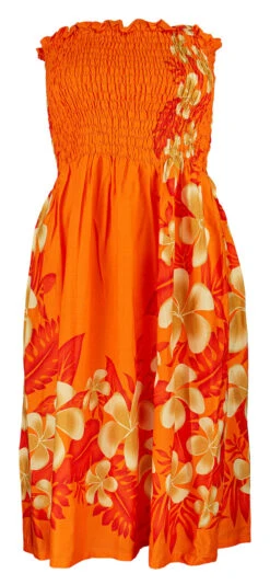 Ladies Elastic Tube Dress - Plumerias: Orange