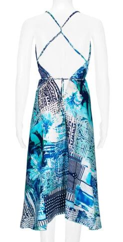 Robin Ruth® Maxi Dress: Blue Palm -Fashion Store 68484 RRMaxiDress Halter BluePalm Model Back 63293.1689792095