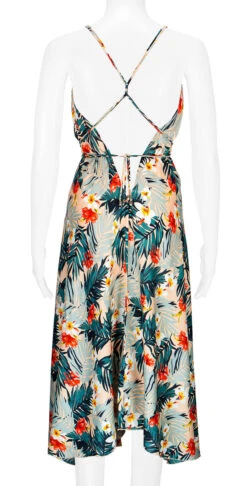 Robin Ruth® Maxi Dress: Hawaiian Blossom -Fashion Store 68484 RRMaxiDress Halter HawaiianBlossom Model Back 85643.1689792601