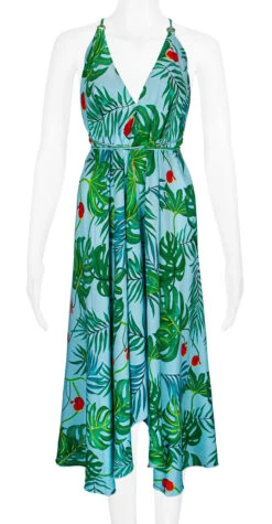 Robin Ruth® Maxi Dress: Tropical Fronds -Fashion Store 68484 RRMaxiDress Halter TropicalFronds Model Front 28931.1689793664