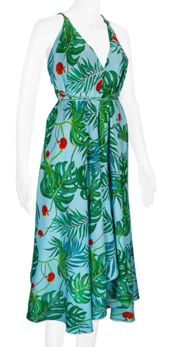 Robin Ruth® Maxi Dress: Tropical Fronds -Fashion Store 68484 RRMaxiDress Halter TropicalFronds Model RightView 85943.1689793665