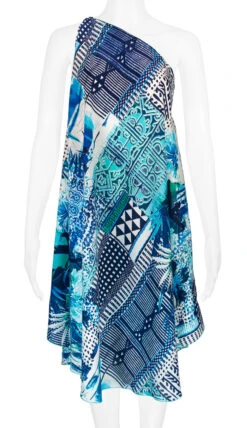 Robin Ruth® Maxi Dress: Blue Palm -Fashion Store 68484 RRMaxiDress Shoulder BluePalm Model Front 21887.1689792095