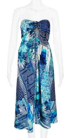 Robin Ruth® Maxi Dress: Blue Palm -Fashion Store 68484 RRMaxiDress Tube BluePalm Model Front 33134.1689792095