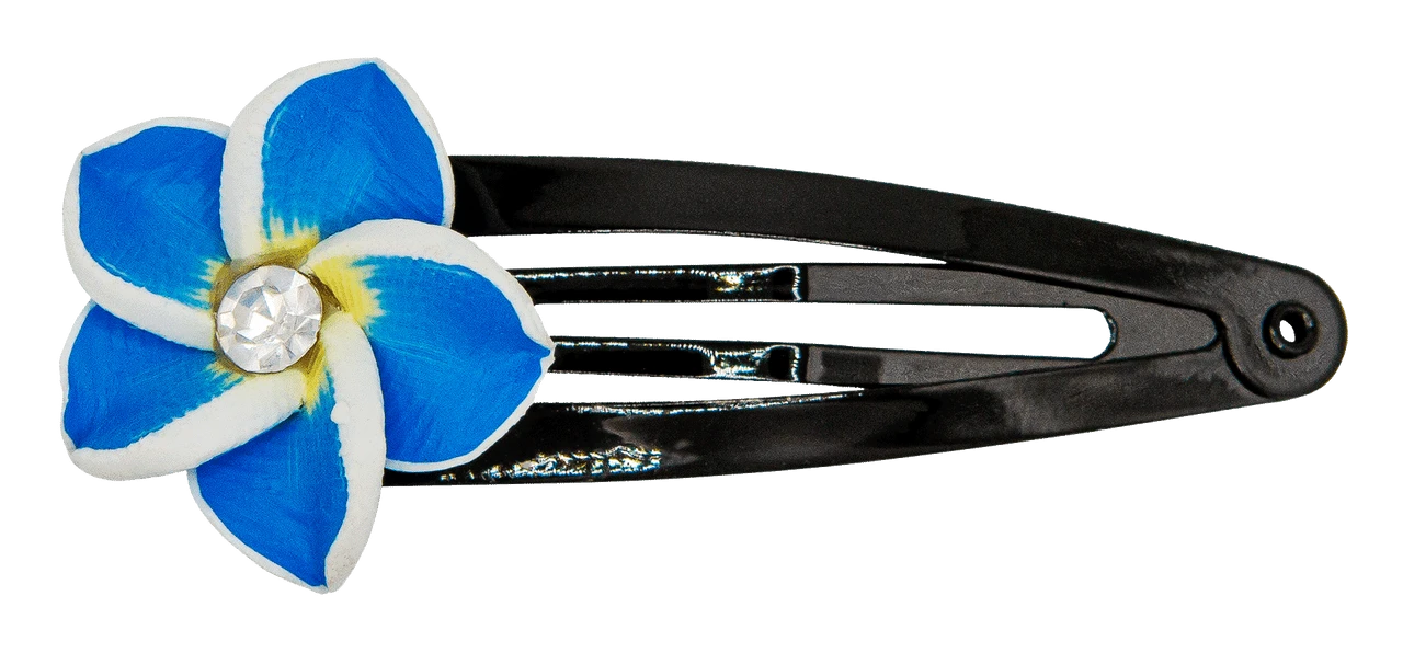 Small Plumeria Flower Snap Hair Pins: Blue 3 Small Plumeria Flower Snap Hair Pins: Blue