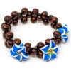 Three Plumeria Wood Bead Bracelet: Blue -Fashion Store 74261 OluOluPP WoodBeadBracelet Blue 41220.1669147191