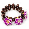 Three Plumeria Wood Bead Bracelet: Purple -Fashion Store 74261 OluOluPP WoodBeadBracelet Purple 33042.1669147130