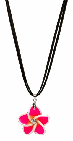 Plumeria Pendant On Corded Necklace: Pink