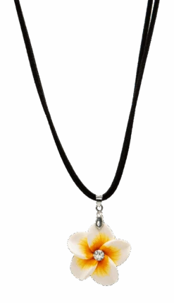 Plumeria Pendant On Corded Necklace: White