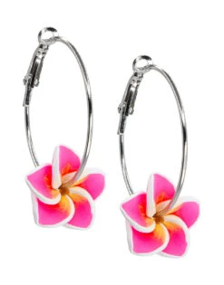 Plumeria Loop Earrings: Pink