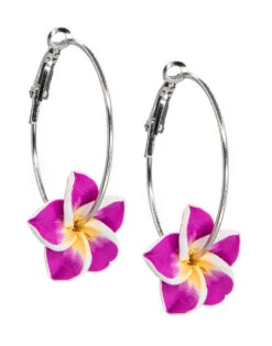 Plumeria Loop Earrings: Purple