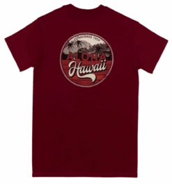 Crew Neck Tee - Hawaii Skyline: Red