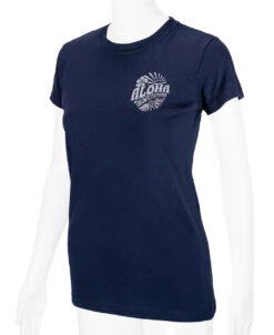 Island Girl® Surf Tee - Sunny Aloha: Navy -Fashion Store 80836 IG SunnyAloha Model LeftView Navy 13467.1683234195