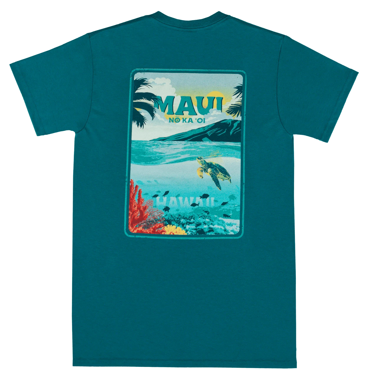 Crew Neck Tee - MAUI Ocean: Teal 4 Crew Neck Tee - MAUI Ocean: Teal - Image 2