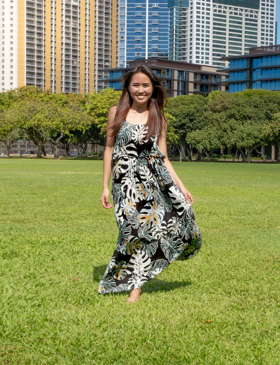 Napua Collection Ruffle Maxi Dress - Abstract Monstera: Black 3 Napua Collection Ruffle Maxi Dress - Abstract Monstera: Black