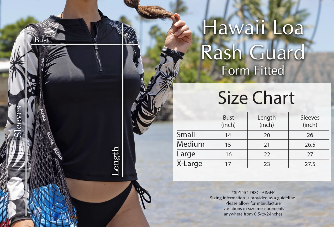 Hawaii Loa Rashguard Longsleeve - Floral: Black White - Image 2