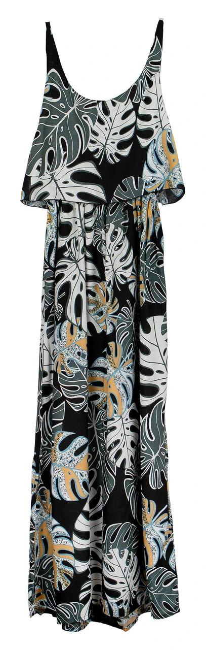 Napua Collection Ruffle Maxi Dress - Abstract Monstera: Black 6 Napua Collection Ruffle Maxi Dress - Abstract Monstera: Black - Image 4