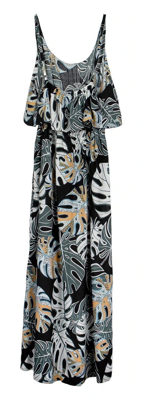 Napua Collection Ruffle Maxi Dress - Abstract Monstera: Black 7 Napua Collection Ruffle Maxi Dress - Abstract Monstera: Black - Image 5