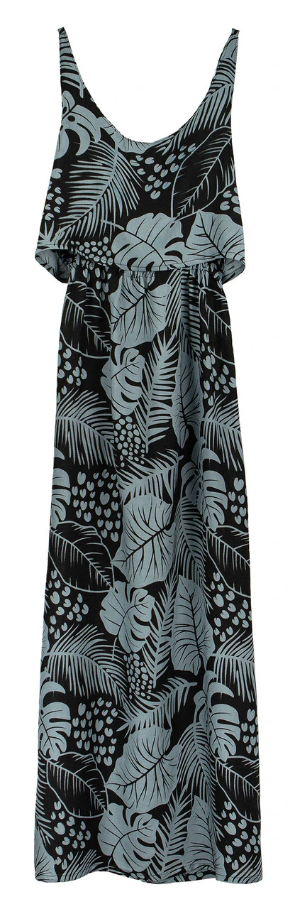 Napua Collection Ruffle Maxi Dress - Monstera Palm: Black 5 Napua Collection Ruffle Maxi Dress - Monstera Palm: Black - Image 3