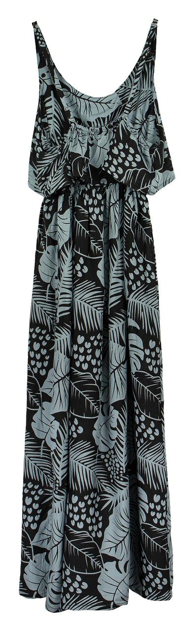 Napua Collection Ruffle Maxi Dress - Monstera Palm: Black 6 Napua Collection Ruffle Maxi Dress - Monstera Palm: Black - Image 4