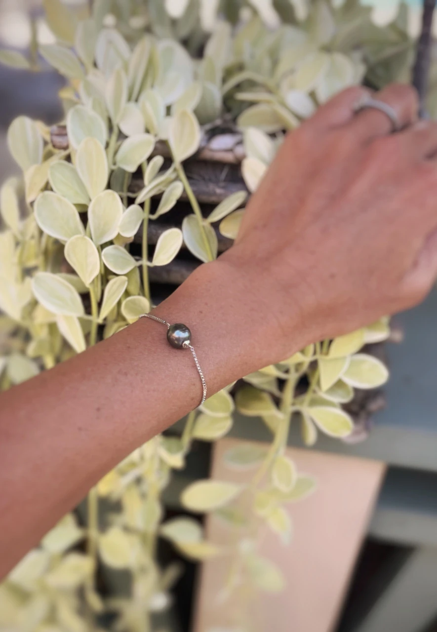 Tahitian Pearl Sterling Silver Slider Bracelet 3 Tahitian Pearl Sterling Silver Slider Bracelet