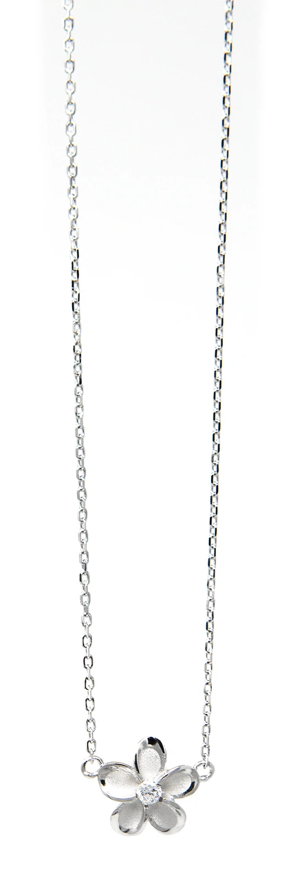 Moana Collection Sterling Silver Pendant Chain Necklace: Solid Plumeria 3 Moana Collection Sterling Silver Pendant Chain Necklace: Solid Plumeria