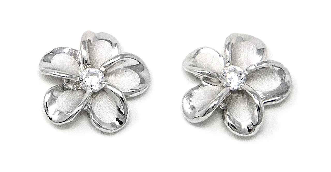 Moana Collection Sterling Silver Earring Stud: Solid Plumeria 3 Moana Collection Sterling Silver Earring Stud: Solid Plumeria